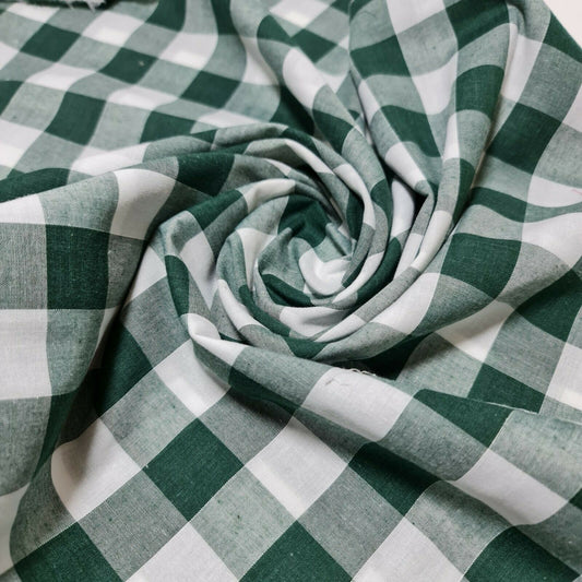 Polycotton Fabric 1" Gingham Check Material Dress Craft Uniform Checked 112cm  (Bottle Green)