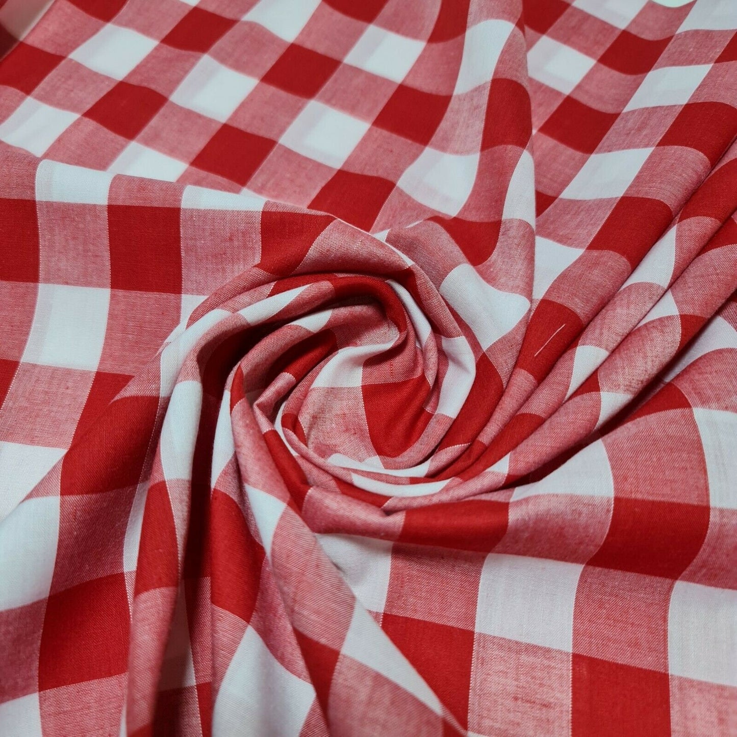 Polycotton Fabric 1" Gingham Check Material Dress Craft Uniform Checked 112cm  (Red)