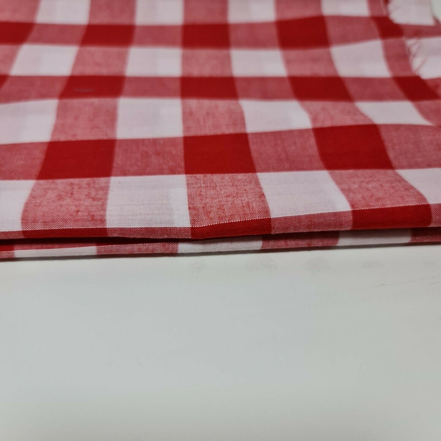 Polycotton Fabric 1" Gingham Check Material Dress Craft Uniform Checked 112cm  (Red)