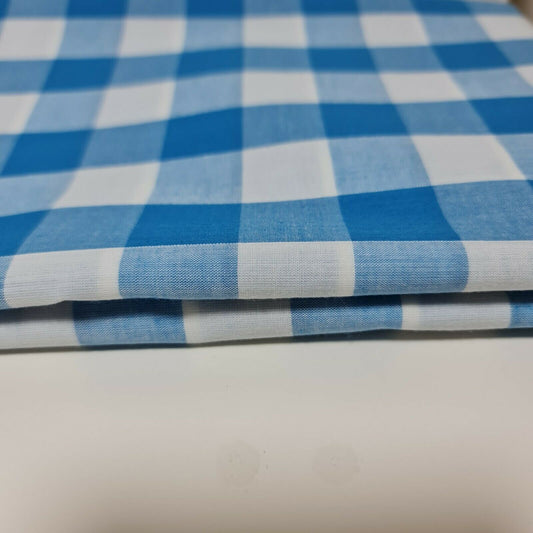 Polycotton Fabric 1" Gingham Check Material Dress Craft Uniform Checked 112cm  (Kingfisher)