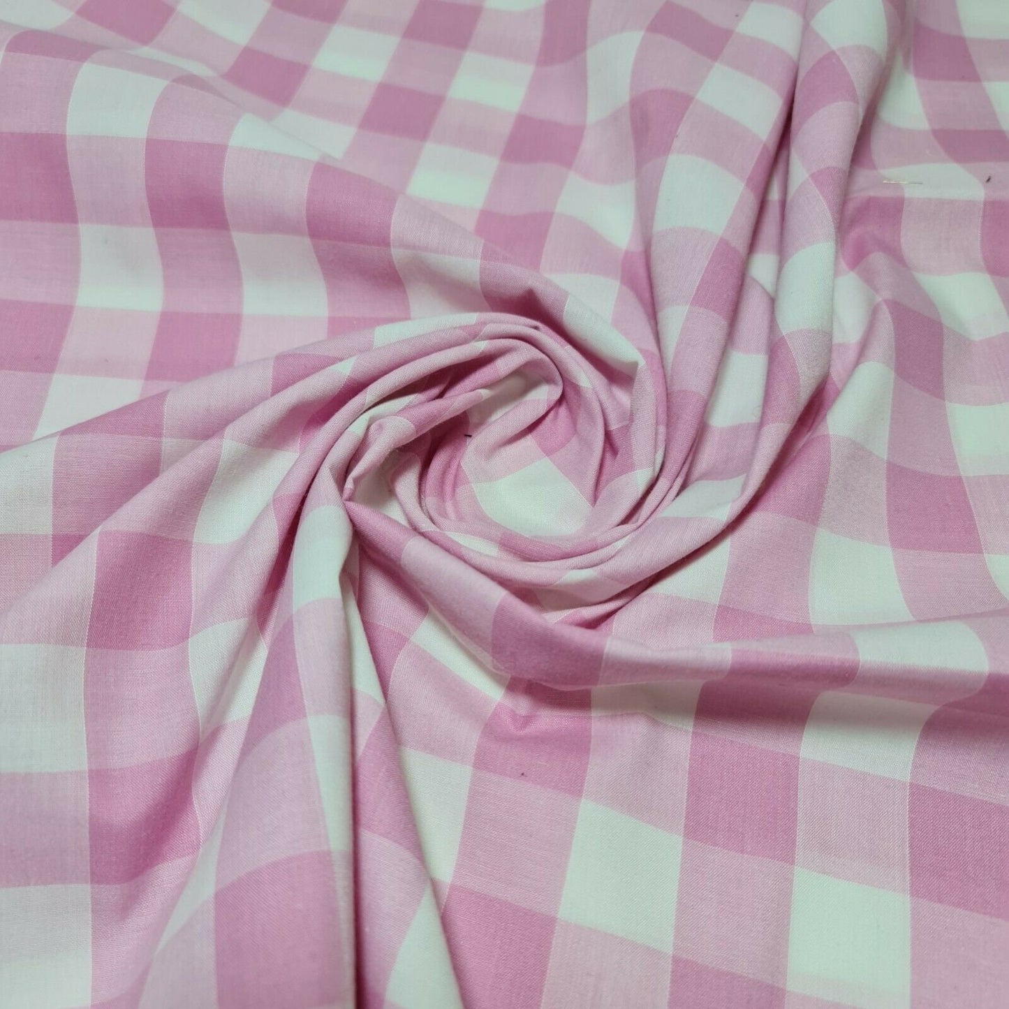 Polycotton Fabric 1" Gingham Check Material Dress Craft Uniform Checked 112cm  (Pink)