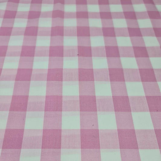 Polycotton Fabric 1" Gingham Check Material Dress Craft Uniform Checked 112cm  (Pink)