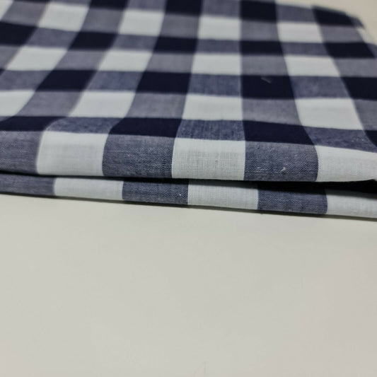 Polycotton Fabric 1" Gingham Check Material Dress Craft Uniform Checked 112cm  (Navy)