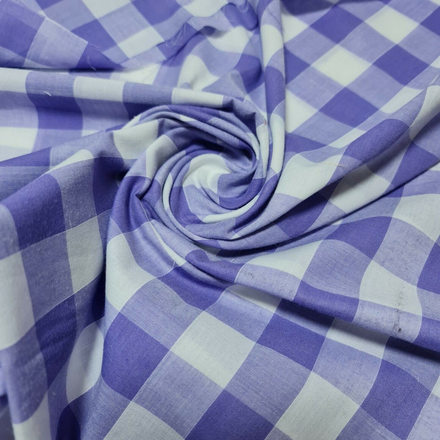 Polycotton Fabric 1" Gingham Check Material Dress Craft Uniform Checked 112cm  (Lilac)