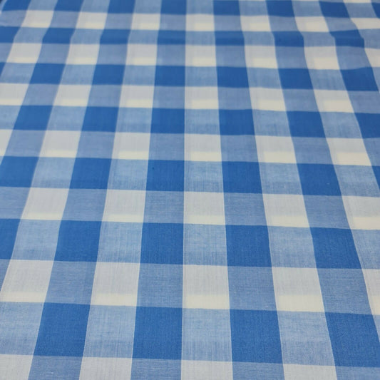 Sky Blue Polycotton Fabric 1" Gingham Check Sewing Dressmaking Curtains Uniform Table cover Material 44" Meter