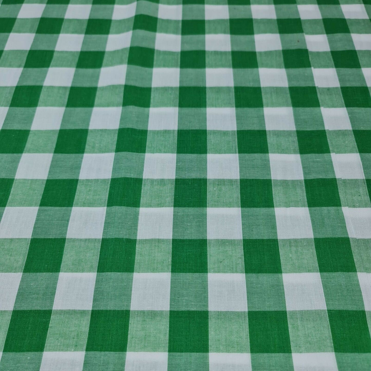 Polycotton Fabric 1" Gingham Check Material Dress Craft Uniform Checked 112cm  (Emerald Green)