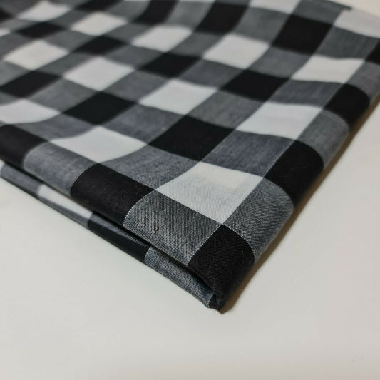 Polycotton Fabric 1" Gingham Check Material Dress Craft Uniform Checked 112cm  (Black)