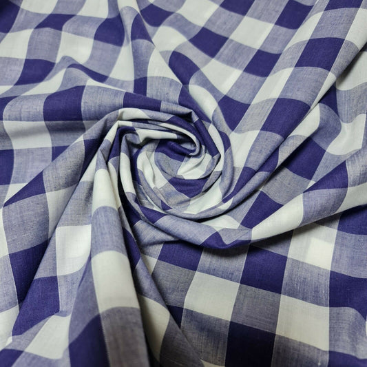 Polycotton Fabric 1" Gingham Check Material Dress Craft Uniform Checked 112cm  (Purple)