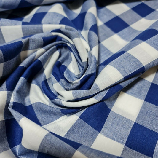 Polycotton-Stoff, 2,5 cm, Gingham-Karostoff, für Kleider, Bastelarbeiten, Uniformen, kariert, 112 cm (Königsblau)