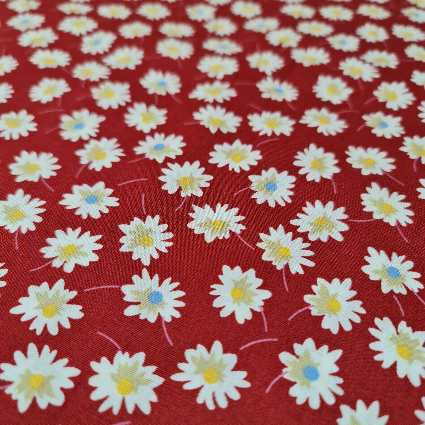 100% Cotton Poplin Floral Spring Bloom Print Fabric Dress Craft Soft Fabric 58" (Red)