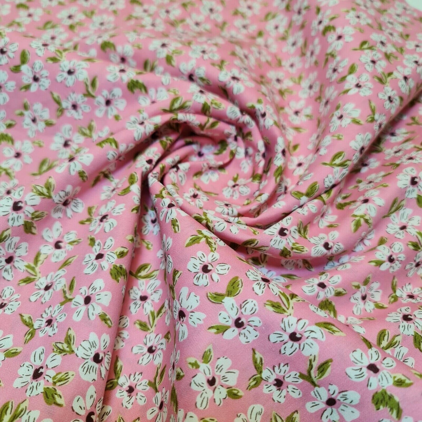 100% Cotton Poplin Floral Spring Bloom Print Fabric Dress Craft Soft Fabric 58" (Pink)