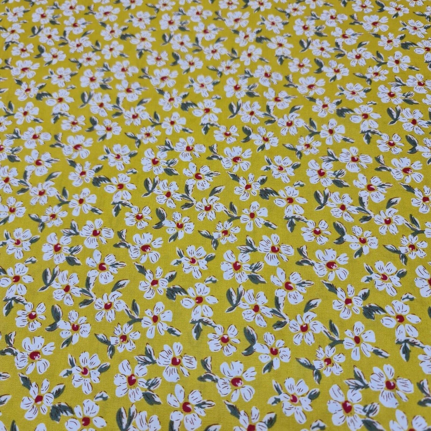 100% Cotton Poplin Floral Spring Bloom Print Fabric Dress Craft Soft Fabric 58" (Mustard)