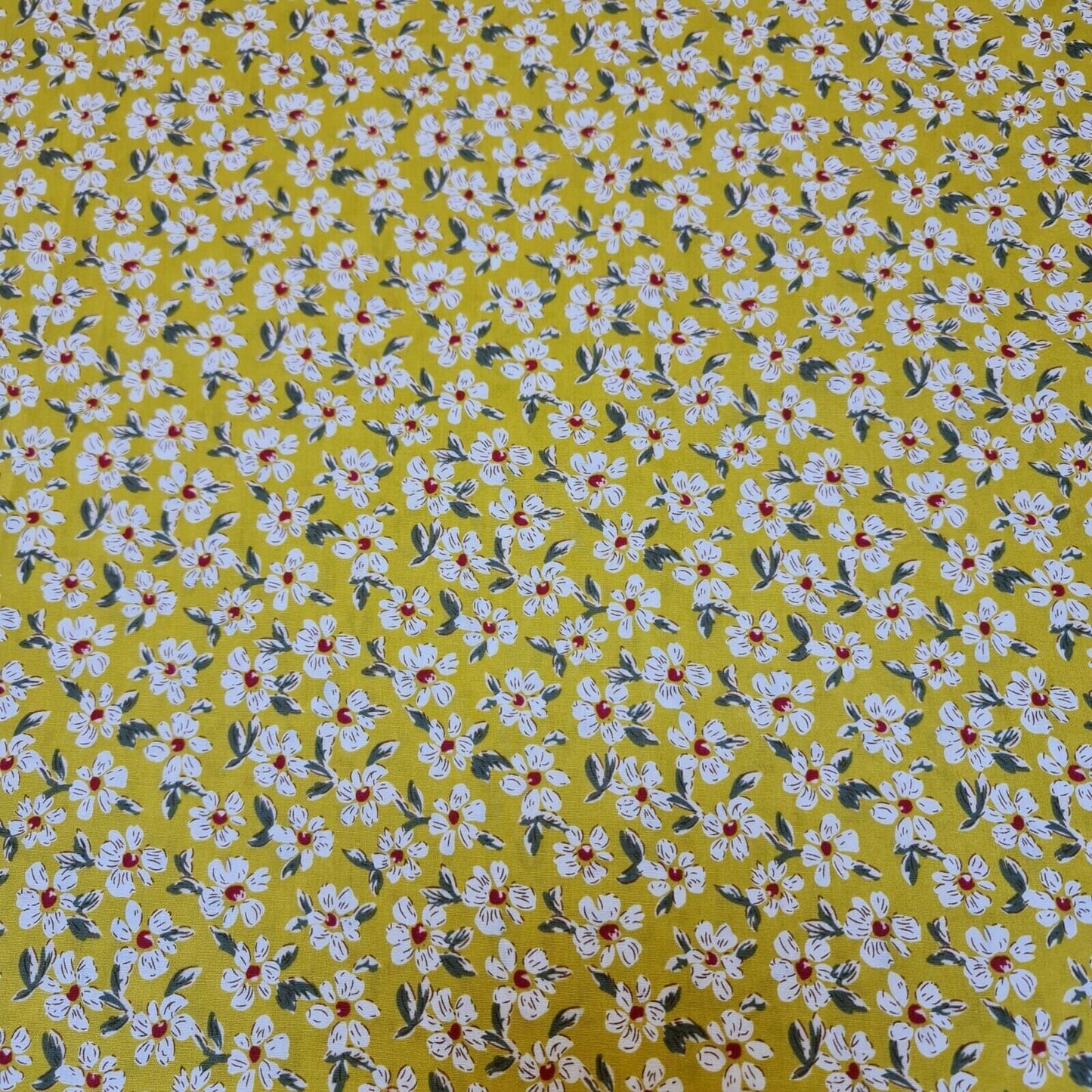 100% Cotton Poplin Floral Spring Bloom Print Fabric Dress Craft Soft Fabric 58" (Mustard)