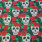 Skulls And Roses Polycotton Fabric Soft Craft Spooky Material By the Meter 44" (Black)