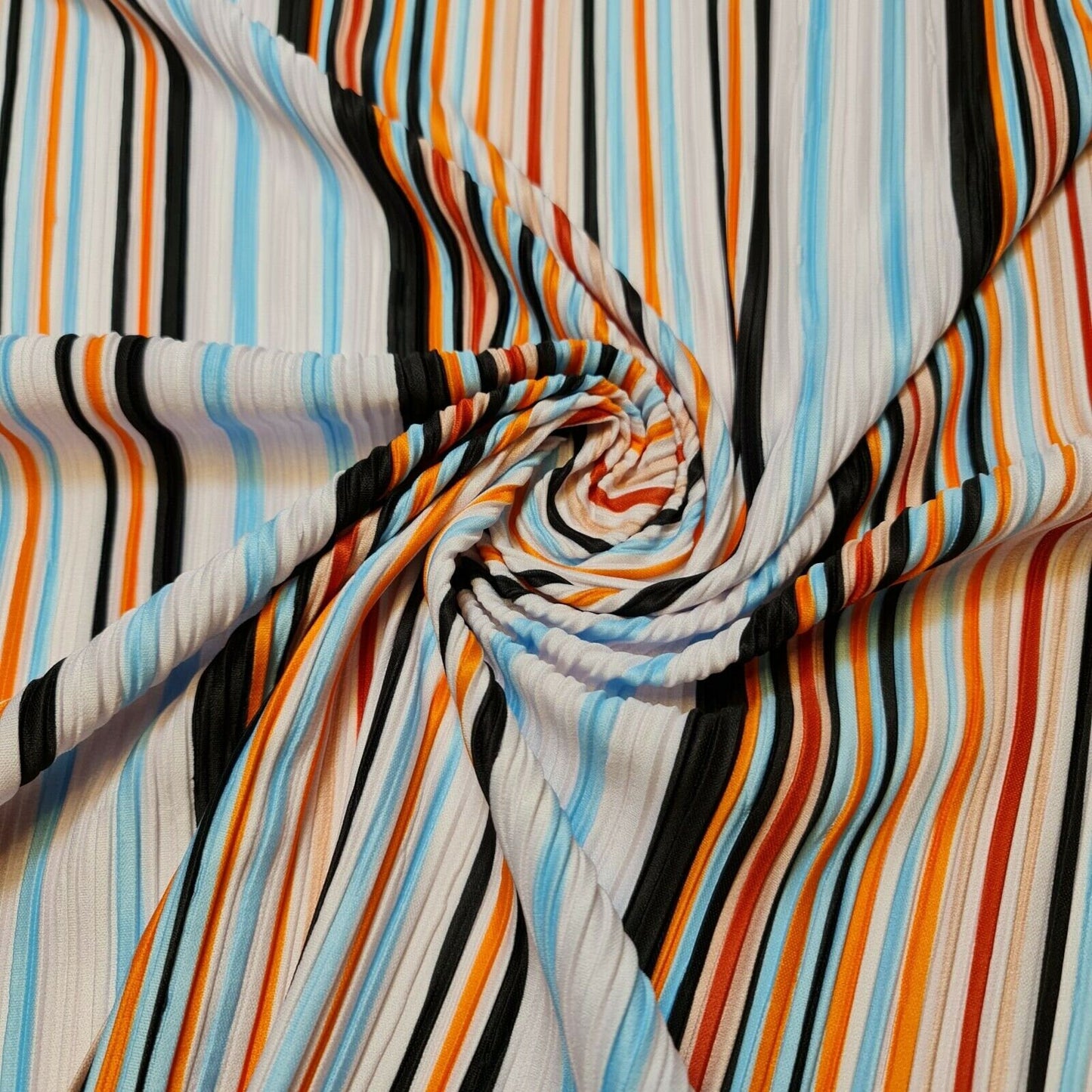 Vintage Multi Stripe Mixed Bar Lines Printed Pleated Plisse Jersey Fabric 58" (Design 1)