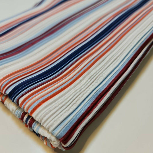 Vintage Multi Stripe Mixed Bar Lines Printed Pleated Plisse Jersey Fabric 58" (Design 2)