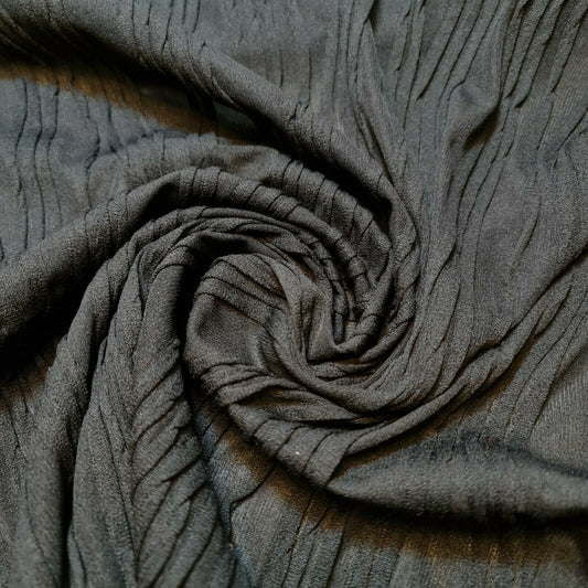 BLACK Ribbed Pleated Tramline Stretch Jersey Elastane Dress Fabric Material 44"