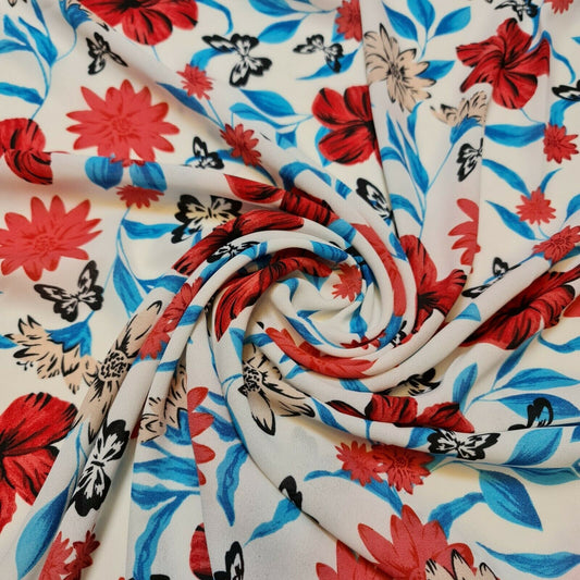 Frühlings-Blumen-Schmetterlings-Druck, Poly-Crêpe-Kleid, Drapierung, Bastelstoff, 58" Meterware