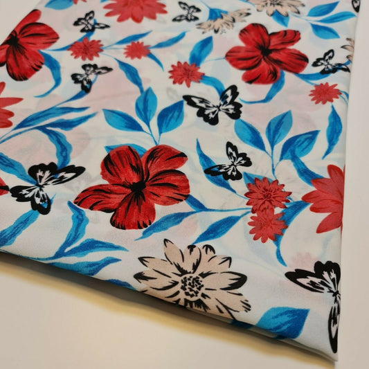 Frühlings-Blumen-Schmetterlings-Druck, Poly-Crêpe-Kleid, Drapierung, Bastelstoff, 58" Meterware