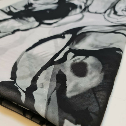 Black White Floral Printed Poly Crepe Dress Drape Craft Fabric 58" By The Meter (Design 1)