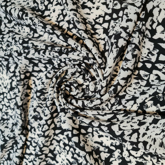 Schwarz-weißer Poly-Crêpe-Kleiderstoff mit Blumendruck, 147,3 cm, Meterware (Design 4)