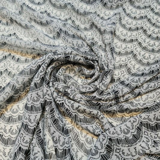 Black White Floral Printed Poly Crepe Dress Drape Craft Fabric 58" By The Meter (Design 6)