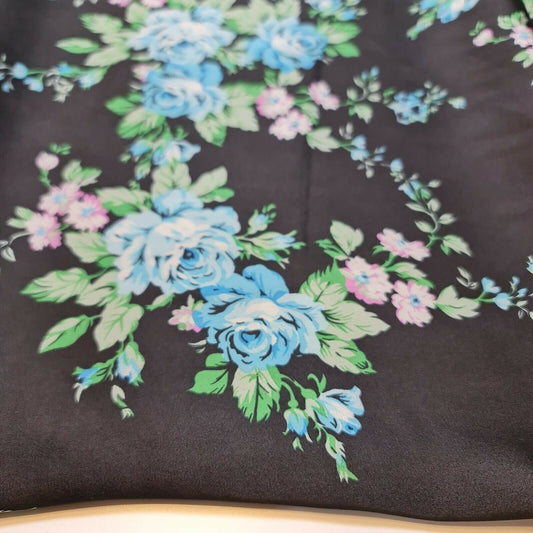 Black Roses Soft Floral Print Satin Dress Craft Fabric By The Meter 58"