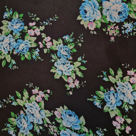 Black Roses Soft Floral Print Satin Dress Craft Fabric By The Meter 58"