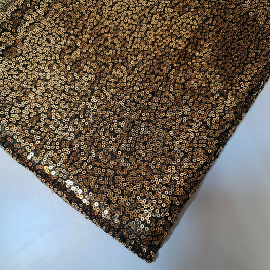 Sequin Fabric Sparkly Shiny Bling Dress Craft Drape Table Cloth Material 50" (Gold/Black)