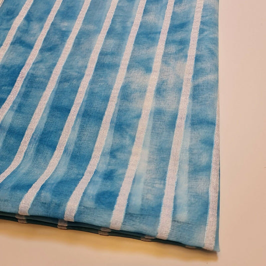 Polycotton-Stoff mit Batikmuster, weißer Velours, Streifen, für Kleider, Bastelarbeiten, Boho-Stil, 147,3 cm, Meterware (türkis)