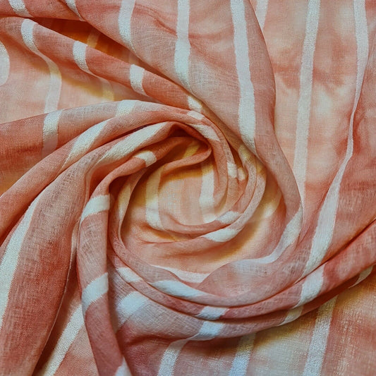 Polycotton Tie Dye White Velour Stripe Dress Craft Boho Fabric 58" By The Meter (Coral Peach)