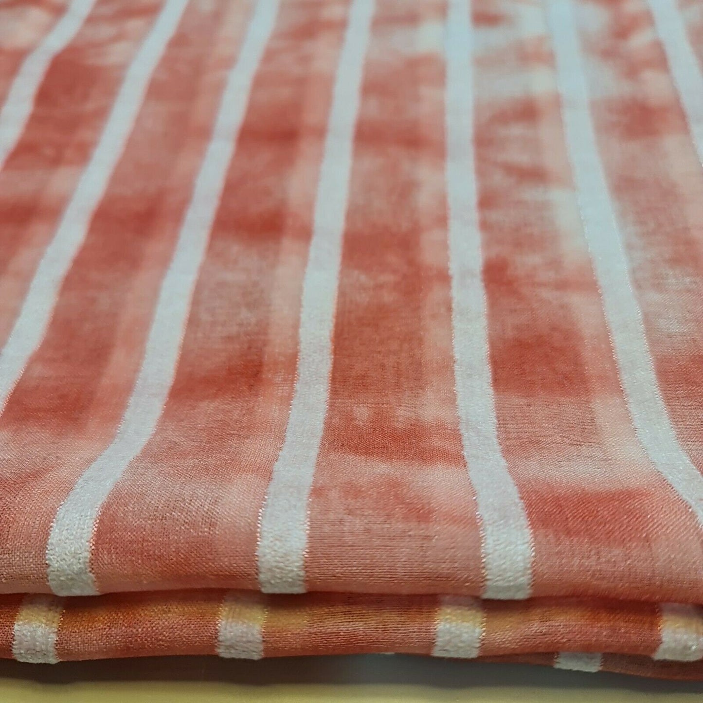 Polycotton Tie Dye White Velour Stripe Dress Craft Boho Fabric 58" By The Meter (Coral Peach)