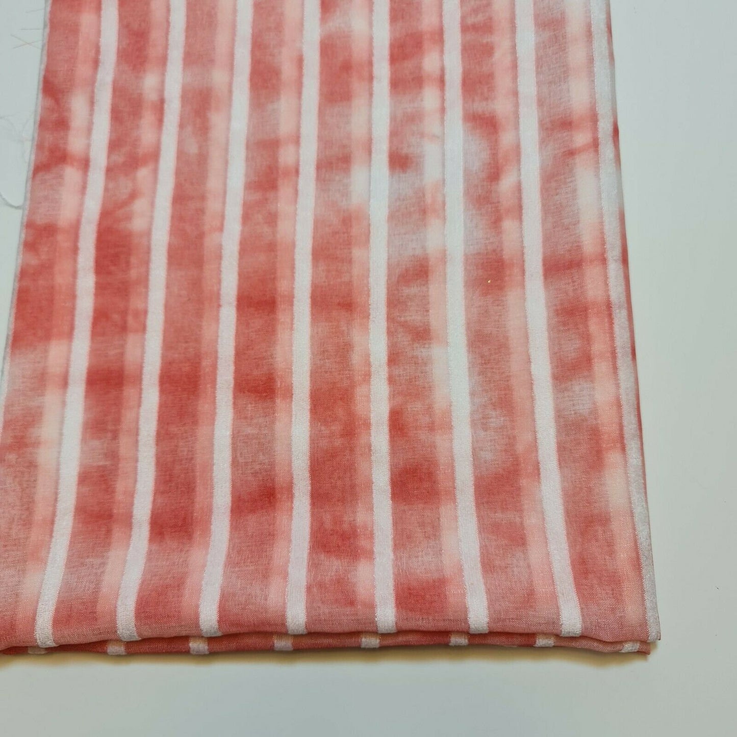 Polycotton Tie Dye White Velour Stripe Dress Craft Boho Fabric 58" By The Meter (Coral Peach)