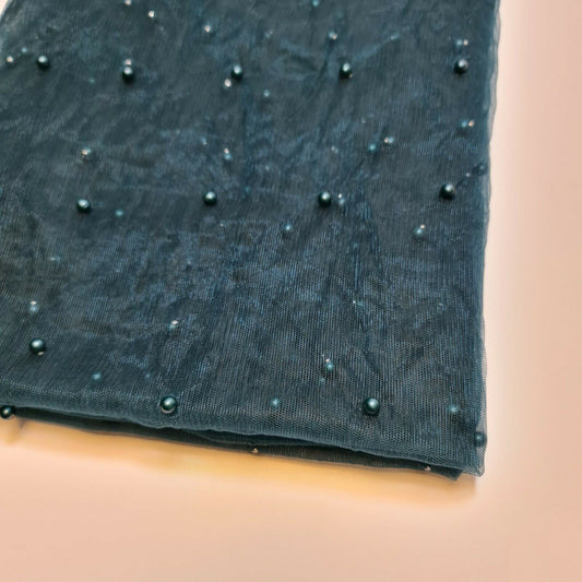 Tüll mit Perlen besetztes Spitzennetz, Brautschleier, Hochzeitshintergrund, Dekoration, 147,3 cm (Blaugrün)