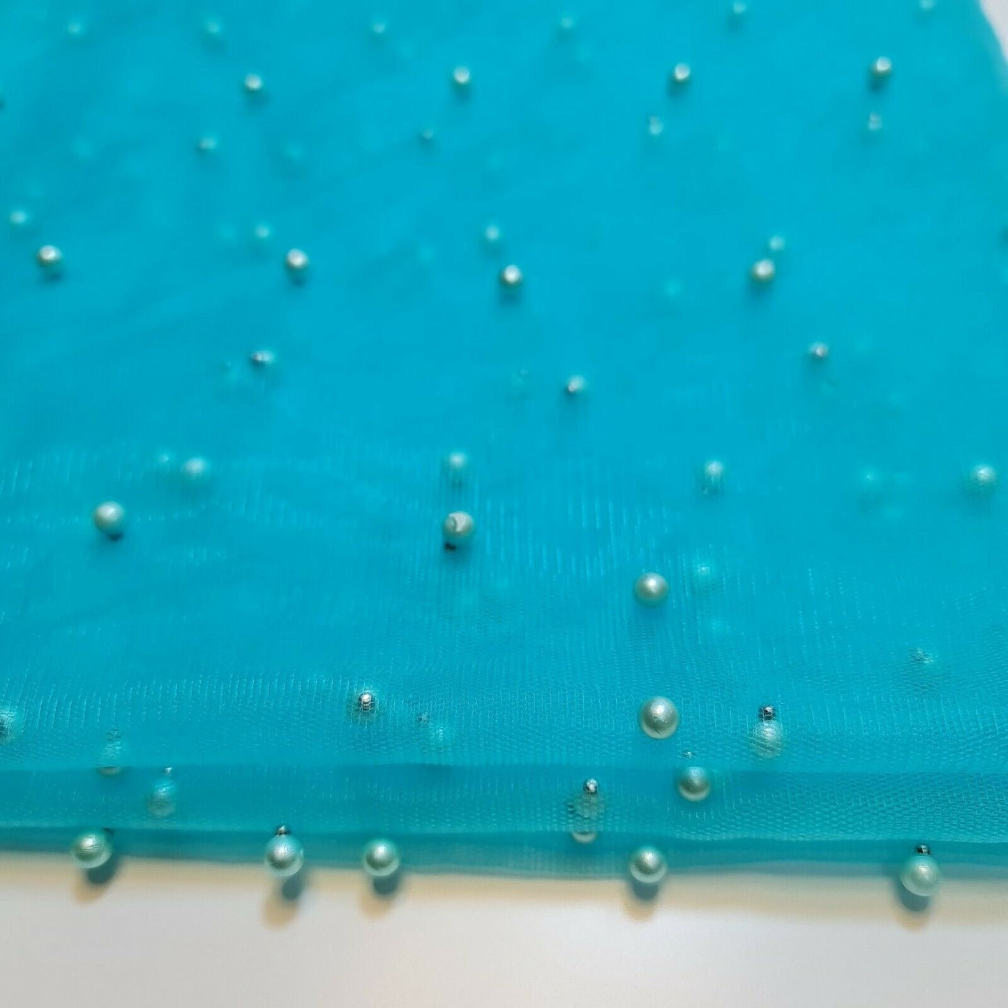 Tulle Beaded Pearl Lace Net Fabric Bridal Veil Wedding Backdrop Décor 58" (Turquoise)