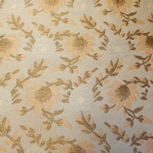 Indischer Brokat-Banarasi-Jacquard-Polsterstoff, 111,8 cm (beige Basis mit hellpfirsichfarbenen Blumen).