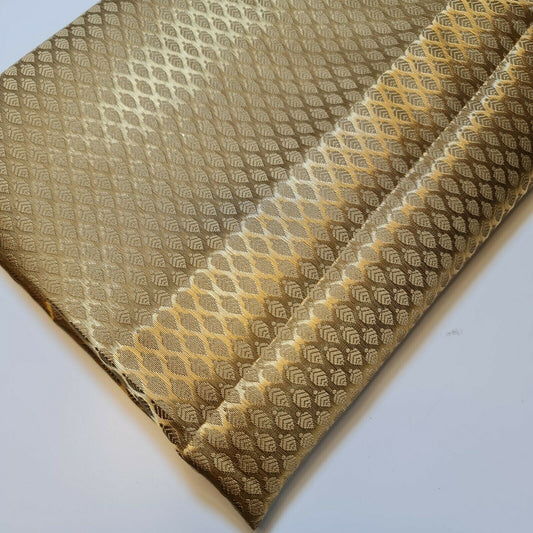 Brokatstoff mit Blattgold-Aufdruck, floraler Jacquard-Aufdruck, indischer Banarasi-Stoff, 111,8 cm (Gold).