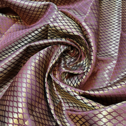 Burgundy Ditsy Gold Leaf Print Banarasi Brocade Fabric – 44” Wide – Floral Jacquard Indian Dress & Craft Material (By the Meter)