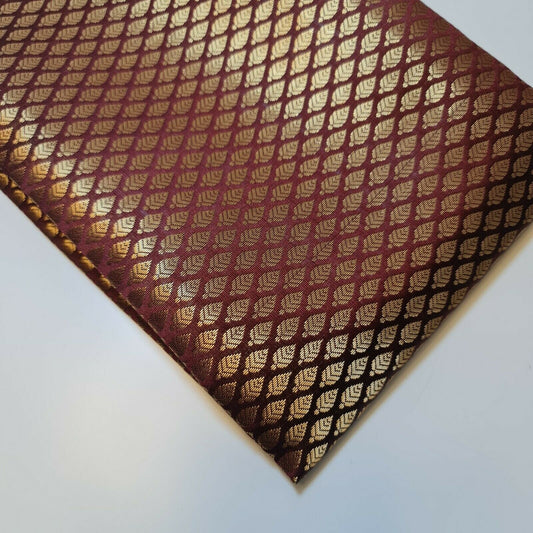 Burgundy Ditsy Gold Leaf Print Banarasi Brocade Fabric – 44” Wide – Floral Jacquard Indian Dress & Craft Material (By the Meter)