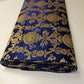 Ornamental Floral Gold Metallic Print Indian Banarasi Brocade Fabric (Navy Blue)