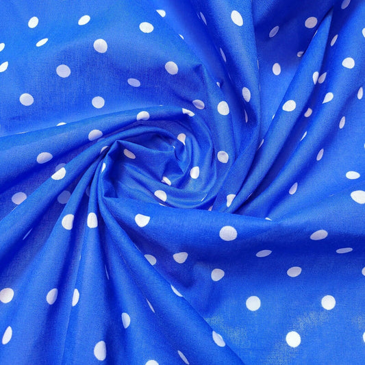 Stoff mit gepunktetem Erbsen-Pin-Spot-Print, Polycotton-Material, Meterware, 111,8 cm (blau)