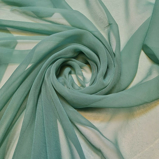 100 % Polyester, Mooskrepp-Chiffon, durchsichtig, mit Dekor, für drapierte Kleider, 111,8 cm (Seegrün)