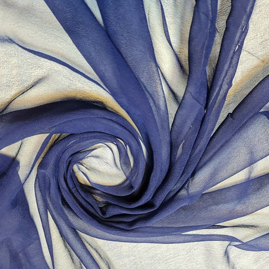 100 % Polyester, Mooskrepp-Chiffon, durchsichtig, mit Dekor, für drapierte Kleider, 111,8 cm (Französisches Marineblau)