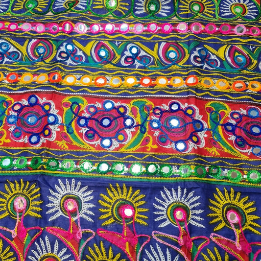 Baumwolle, indischer ethnischer Spiegelstickerei-Suzani-Rangoli-Boho-Banjara-Stoff, 111,8 cm (Design 2)