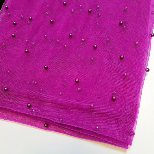 Tüll mit Perlen besetztes Spitzennetz, Brautschleier, Hochzeitshintergrund, Dekoration, 147,3 cm (Magenta)
