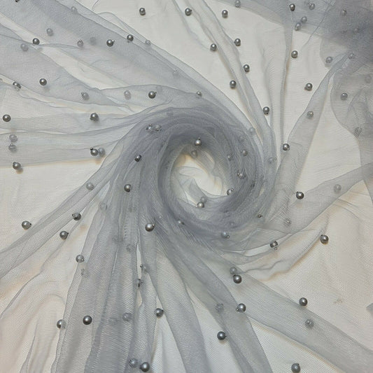 Tüll mit Perlen besetztes Spitzennetz, Brautschleier, Hochzeitshintergrund, Dekoration, 147,3 cm (Silber)
