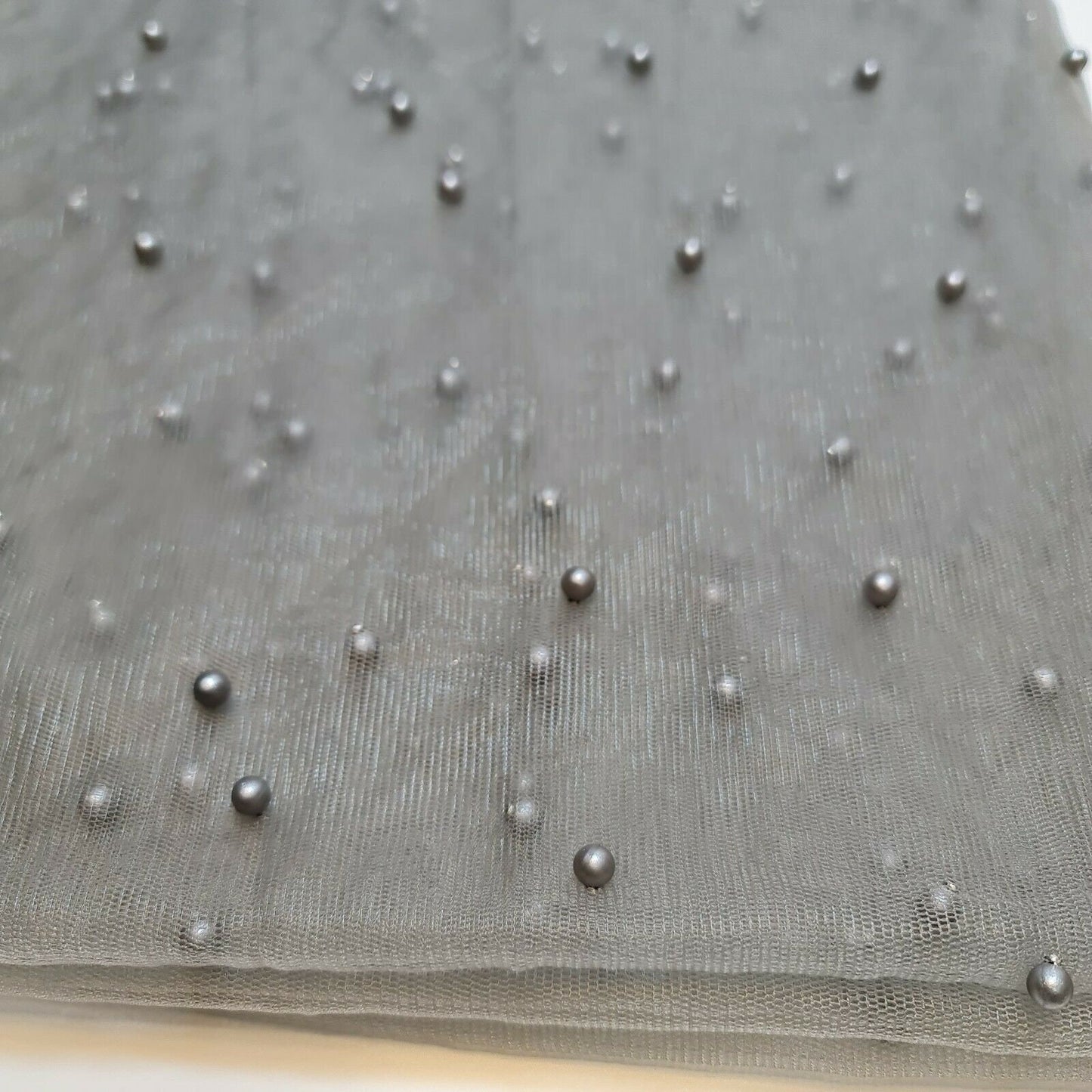 Tulle Beaded Pearl Lace Net Fabric Bridal Veil Wedding Backdrop Décor 58" (Marl Grey)