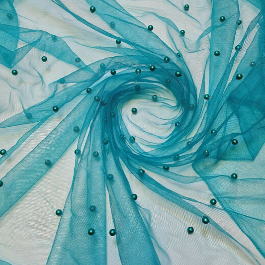 Tüll mit Perlen besetztes Spitzennetz, Brautschleier, Hochzeitshintergrund, Dekoration, 147,3 cm (Jade)