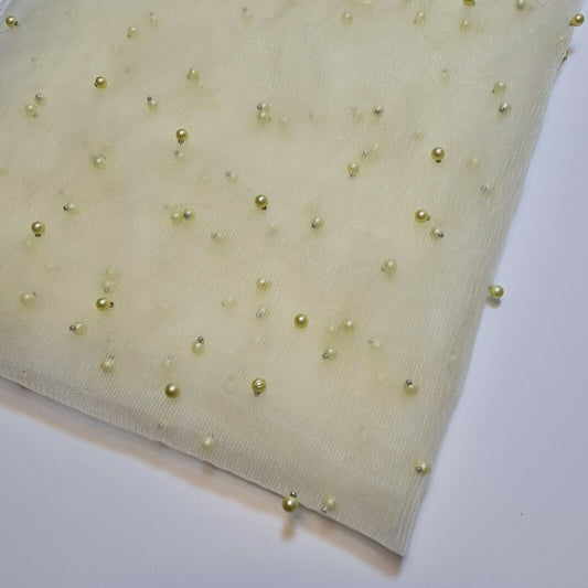 Tüll mit Perlen und Spitzennetz, Brautschleier, Hochzeitshintergrund, Dekoration, 147,3 cm (Zitrone)
