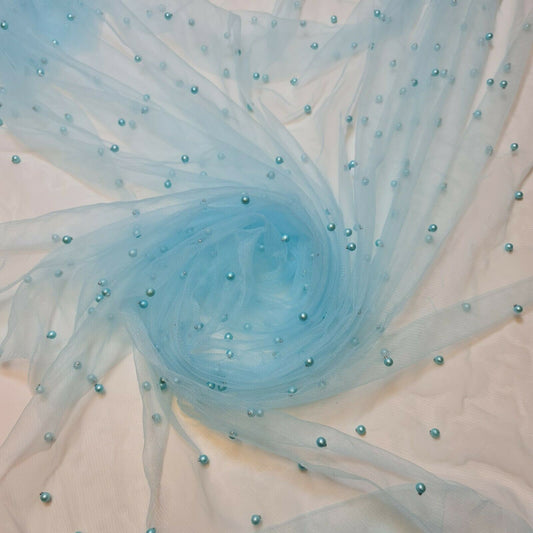 Tüll mit Perlen und Spitzennetz, Brautschleier, Hochzeitshintergrund, Dekoration, 147,3 cm (helltürkis)